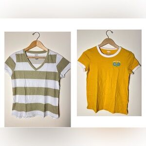 Sonoma Old Navy Womens Shirt Yellow Olive Green Stripe VNeck Short Sleeve Bundle